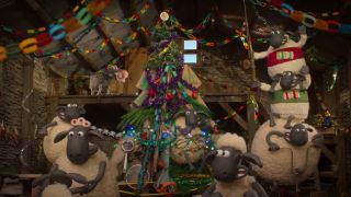 Sheep decorating the Christmas tree in Shaun The Sheep: The Flight Before Christmas