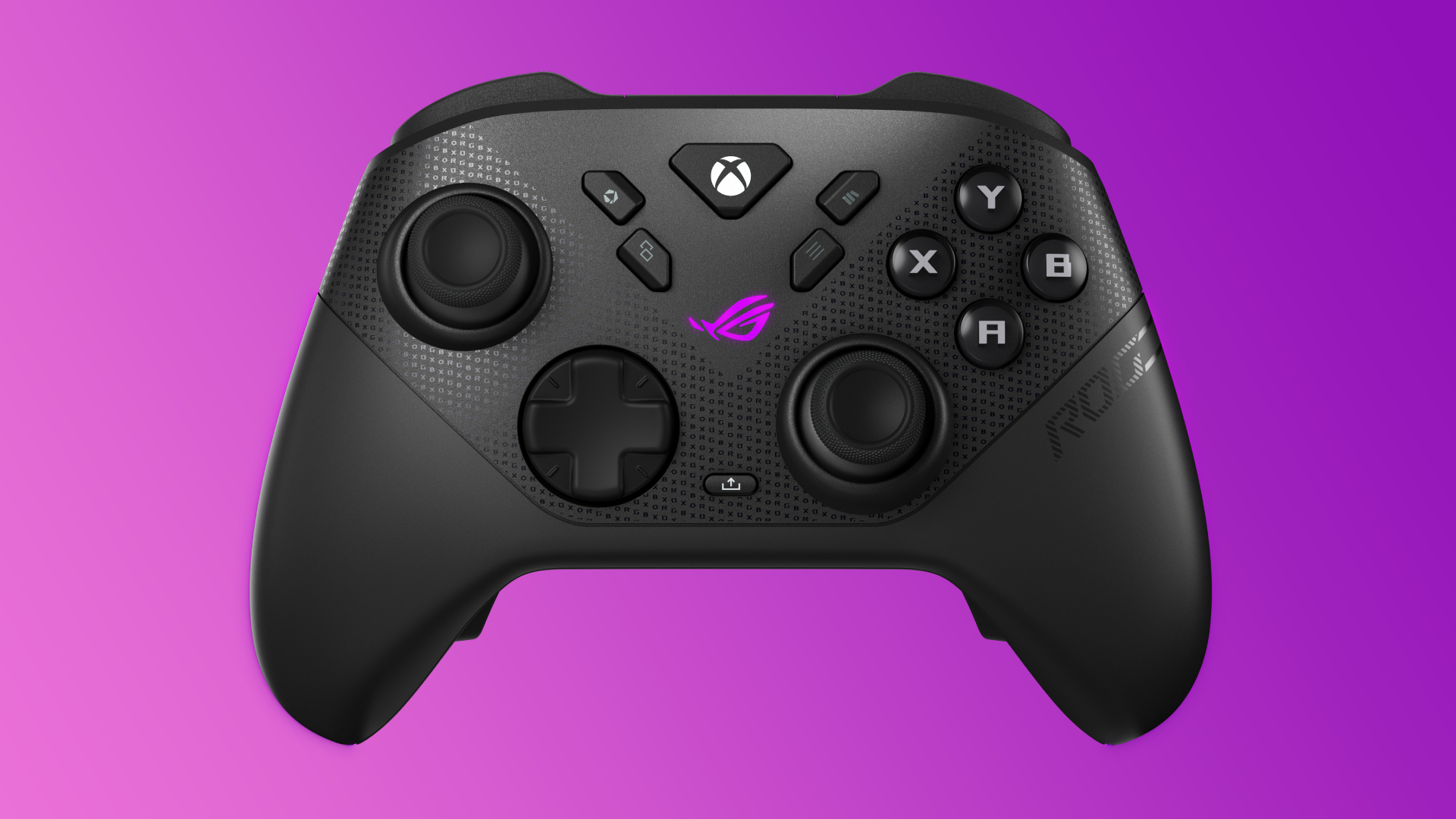 The Asus ROG Raikiri II Xbox Wireless controller on a purple gradient background