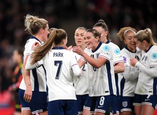 England celebrate Jess Park's goal against Spain