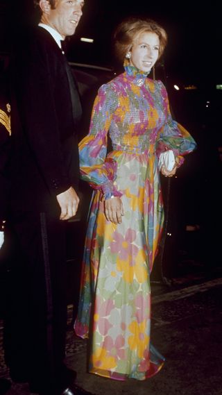Princess Anne's multicoloured dress, London, 1973