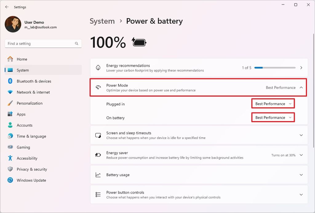 Change power mode to best performance