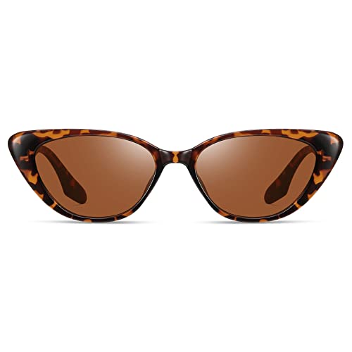 Fozono Retro Vintage Narrow Cat Eye Sunglasses for Women 90s Small Chic Style Trendy Sunnies Uv400 Protection Fzn7514(tortoise/brown)