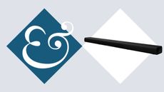 Yamaha True X Bar 40A soundbar on tile background next to Homes & Gardens '&' logo.