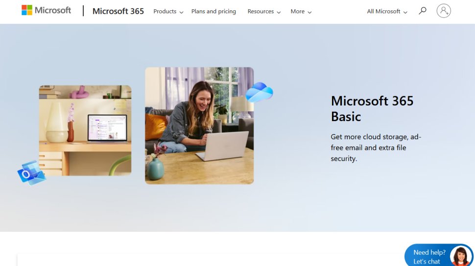 Microsoft 365 Basic website screenshot (September 2025).