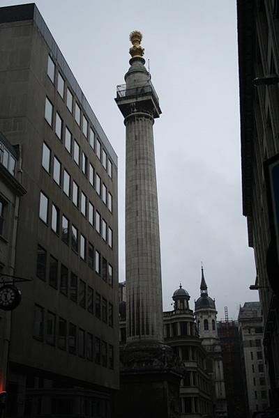 The Monument stands near the spot where the Great Fire of London started in 1666.