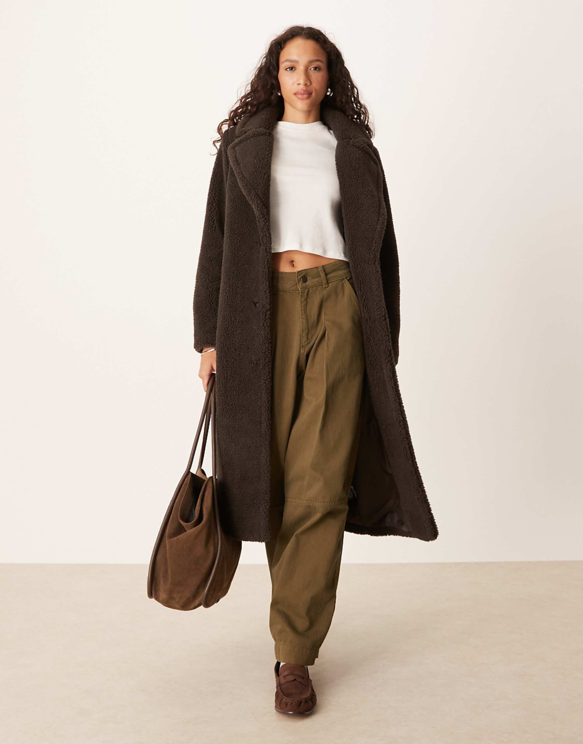 Threadbare Maxi Borg Coat in Chocolate Brown