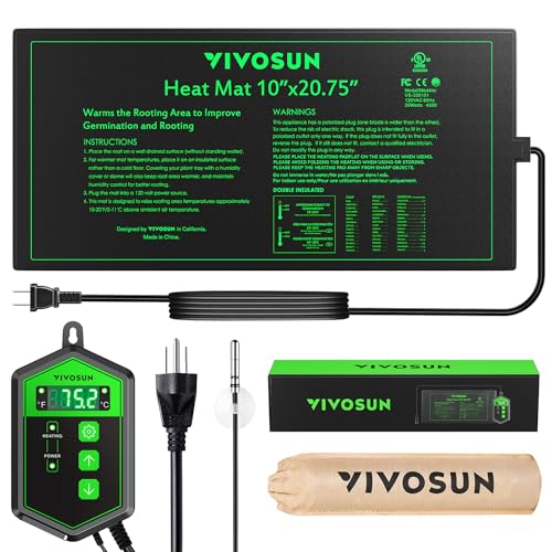 Vivosun 10"x 20.75" Seedling Heat Mat and Digital Thermostat Combo Set, Ul & Met-Certified Warm Hydroponic Heating Pad for Germination, Indoor Gardening, Greenhouse