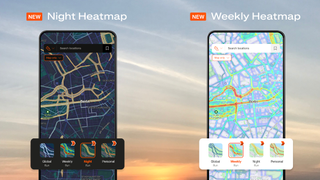 Two phone screens showing Strava heat mapping