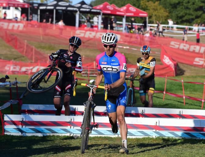 A CCB rider clears the barriers on the lower ball field.