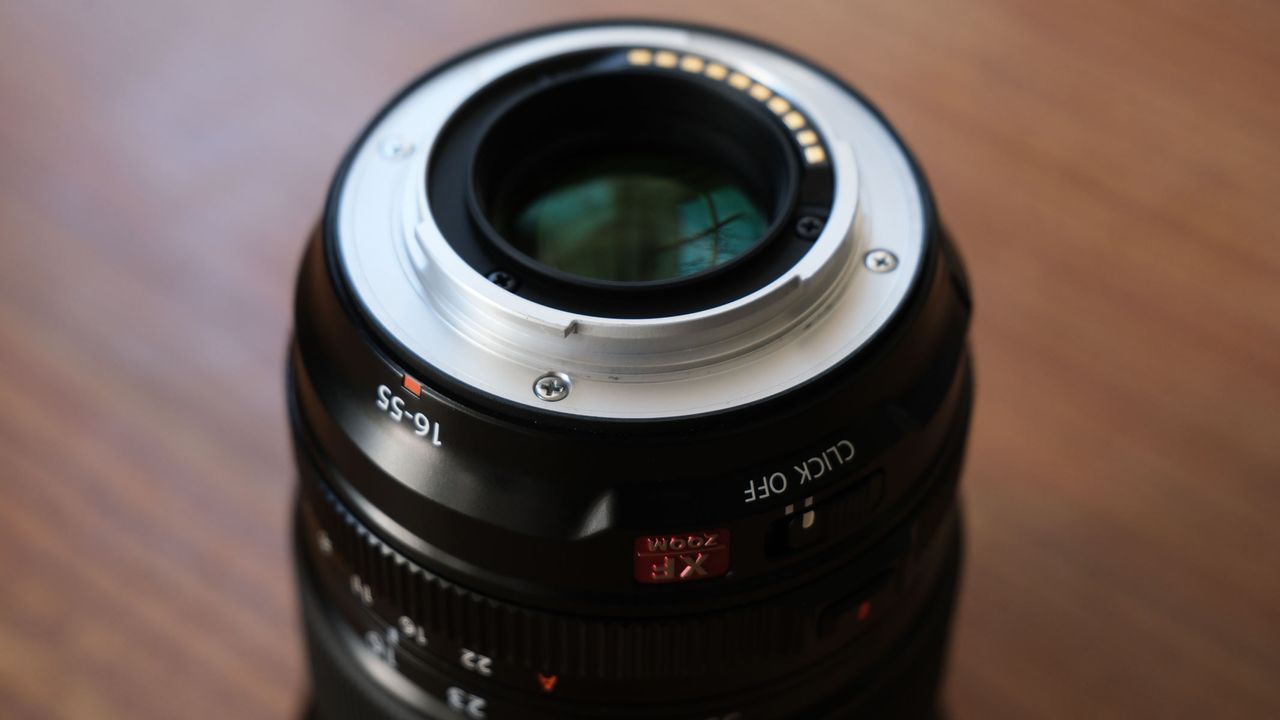 The lens mount on the Fujifilm XF 16-55mm f/2.8 LM WR II lens