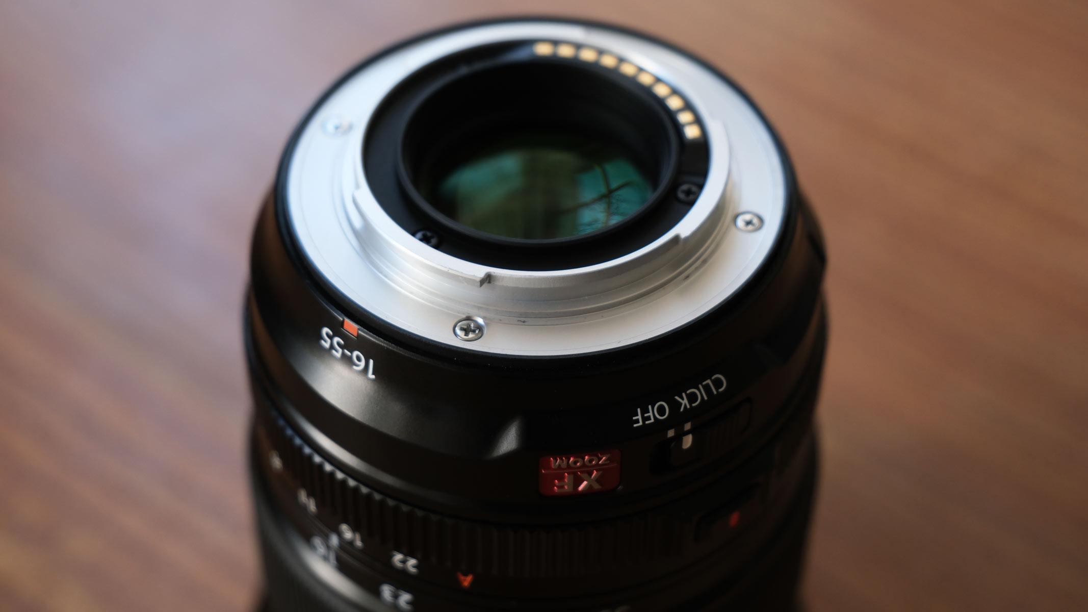 The lens mount on the Fujifilm XF 16-55mm f/2.8 LM WR II lens