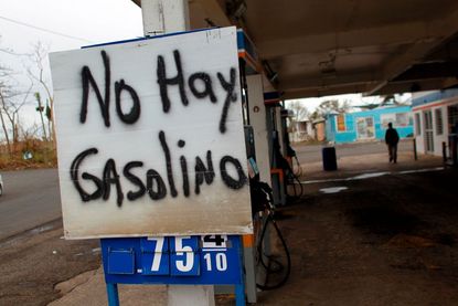 A sign that says "no gas," in Puerto Rico.