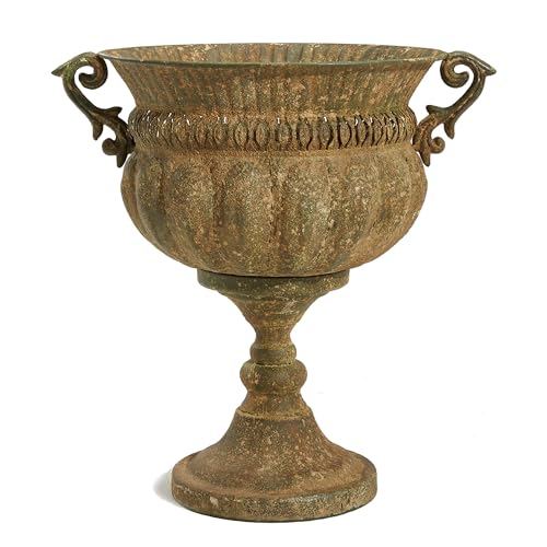 Worth Garden 18.5" H. Metal Urn Planters - Bronze Classic Antique Iron Plant Pots - Decorative Rustic Flower Pots for Outdoor Use - Traditional Urn Planter for Garden, Patio, Front Porch