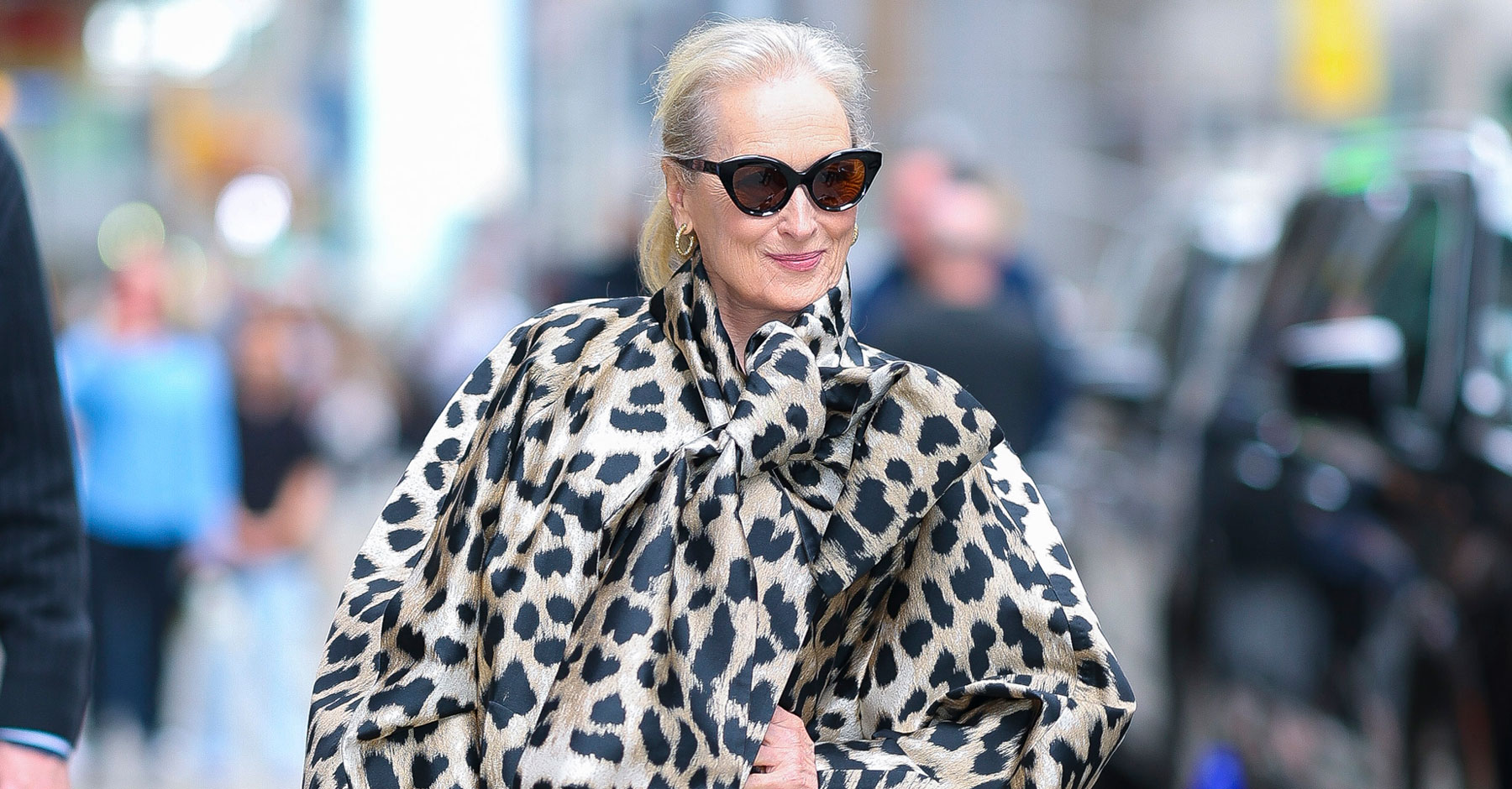 Meryl Streep wears a leopard coat promoting The Devil Wears Prada 2