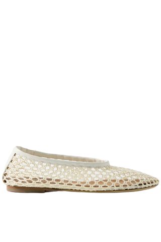 Alba Leather-Trimmed Crocheted Ballet Flats