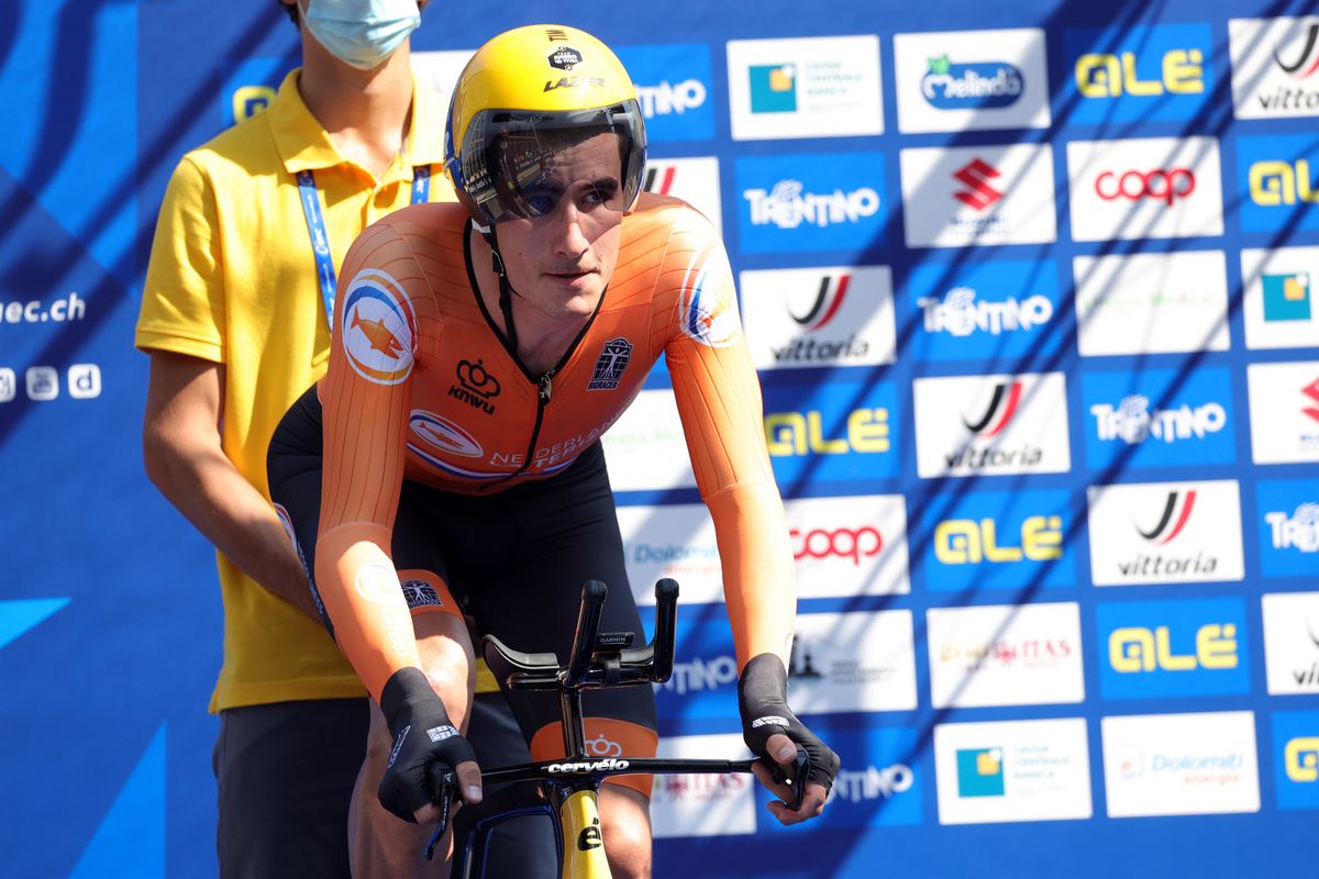 Tim van Dijke before the U23 time trial at the European Championships in Trento.