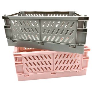 grey and pink foldable storage crates