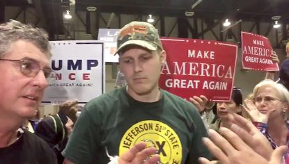 A neo-Nazi holds court at a Trump rally in Reno, Nevada