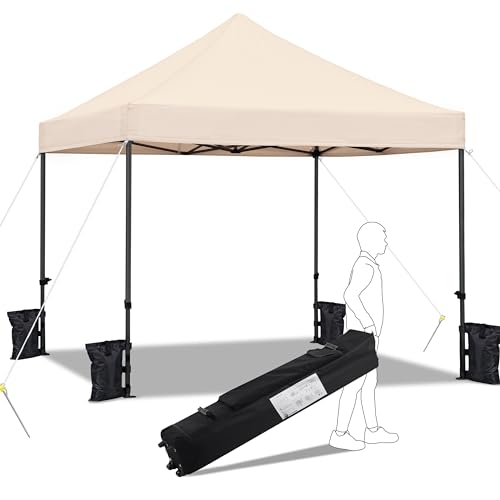 Yaheetech 3x3m Heavy Duty Pop Up Gazebo, 500d Waterproof Commercial Outdoor Adjustable Event Shelter Canopy Tent W/wheeled Bag, 4 Sandbags, Stakes & Ropes for Party/garden/camping/beach/park, Beige