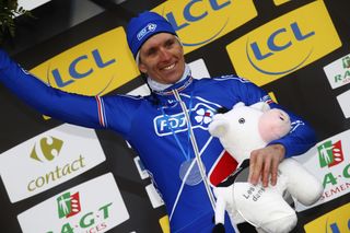 Arnaud Demare (FDJ) on the stage 1 podium at Paris-Nice