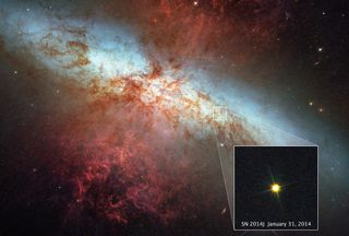 This image shows SN2014J, one of the closest type Ia supernovas in recent decades.