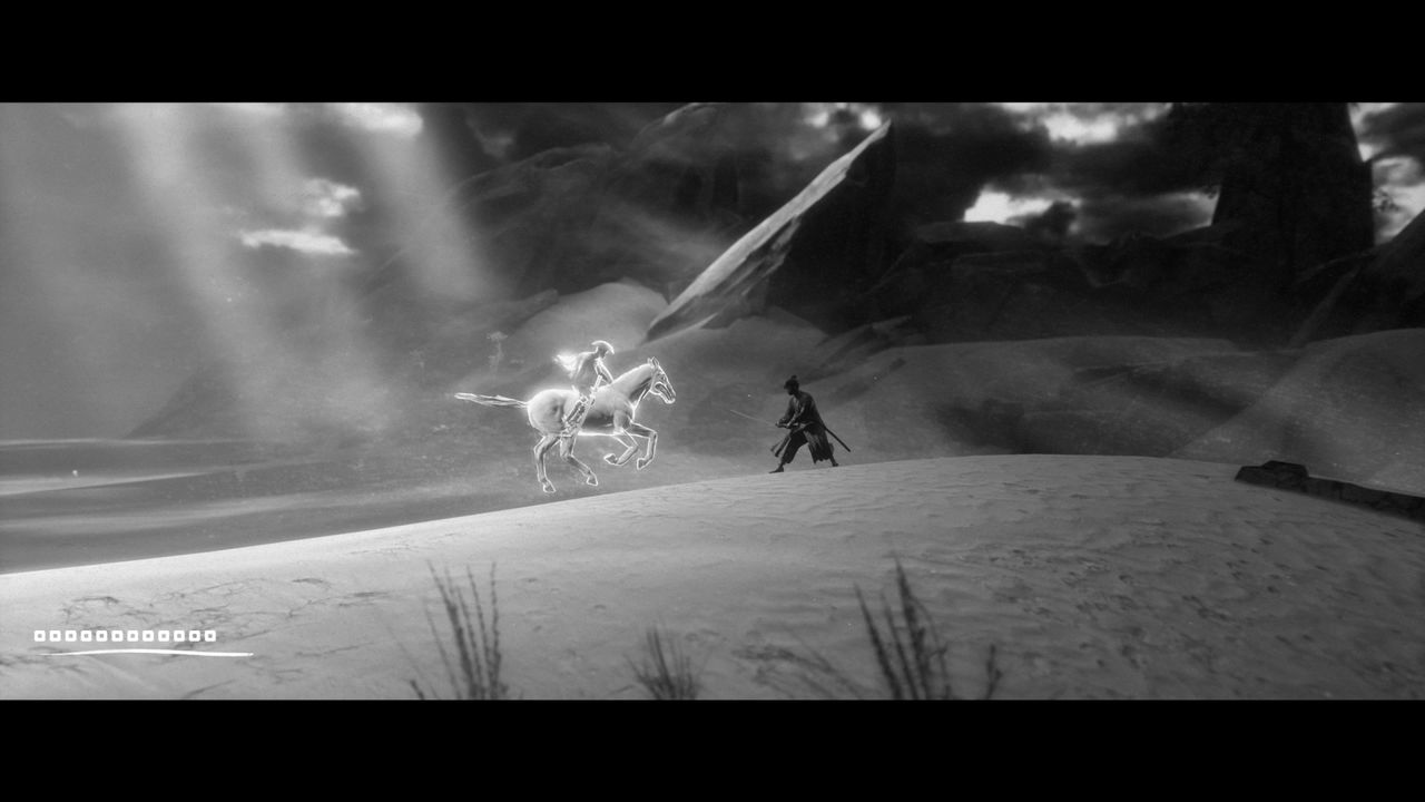 Screenshots from the black and white samurai side-scroller, Trek to Yomi