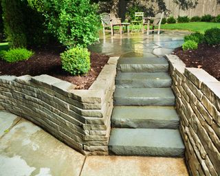 retaining stone wall and steps