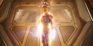 Captain Marvel glowing with power