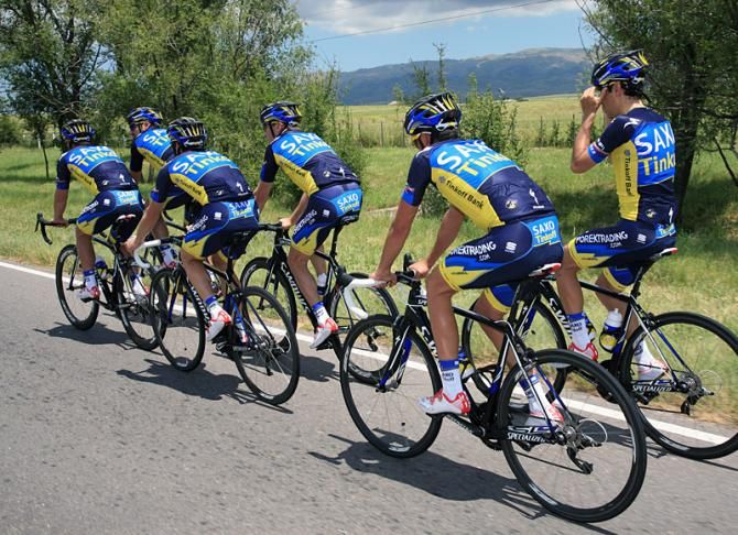 The six-man squad for Team Saxo-Tinkoff at the Tour de San Luis gets in some training miles in Argentina prior to the event.