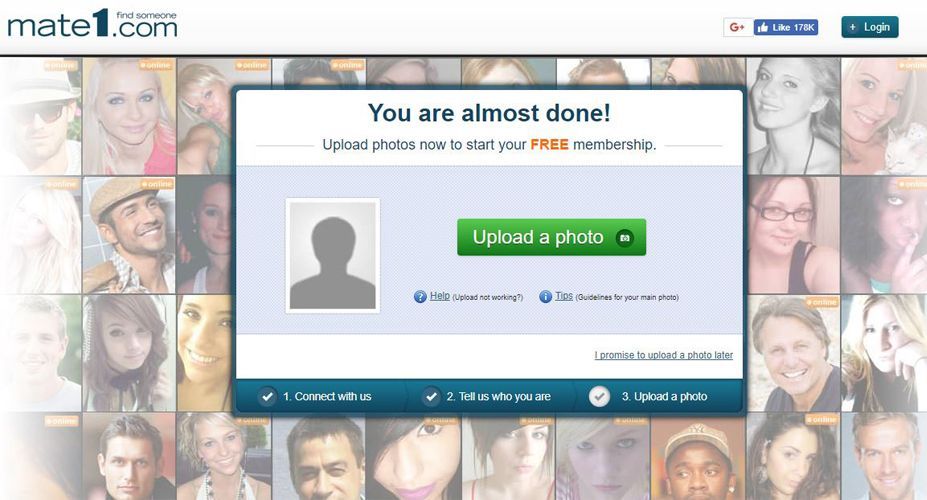 You have to upload a photo to Mate1 to create a profile.