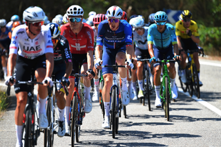 PONTEAREAS, SPAIN - AUGUST 27: (L-R) Mauro Schmid of Switzerland and Team Jayco AlUla and Stefan Kung of Switzerland and Team Groupama-FDJ compete during the La Vuelta - 79th Tour of Spain 2024, Stage 10 a 160km stage from Ponteareas to Baiona / #UCIWT / on August 27, 2024 in Ponteareas, Spain. (Photo by Tim de Waele/Getty Images)