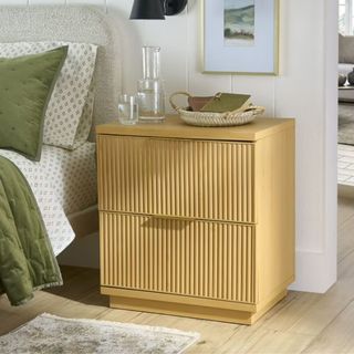 Better Homes & Gardens Lillian Fluted 2-Drawer Nightstand with USB, Natural Pine Finish