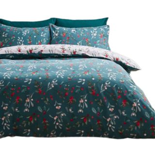 Wayfair Brushed Cotton Christmas Holly and Mistletoe Duvet Cover Set