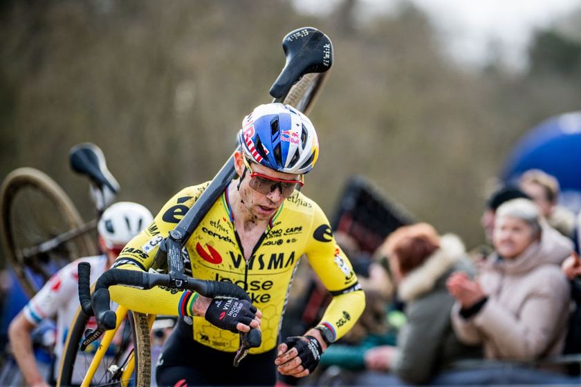 Belgian Wout van Aert competes in the men's elite race of the 'Duinencross' cyclocross cycling race, stage 5/8 in the X2O Badkamers Trophy, in Koksijde on January 4, 2024. (Photo by JASPER JACOBS / Belga / AFP) / Belgium OUT