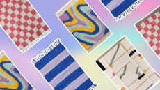 Colorful rugs on pastel background