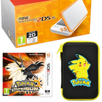New Nintendo 2DS XL with Ultra Sun and Pikachu case