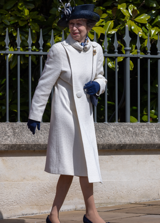 Princess Anne, Princess Royal, departs after attending the Easter Sunday church service at St George's Chapel in Windsor Castle on 9 April 2023 in Windsor, United Kingdom