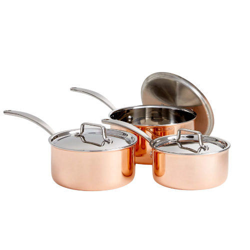 John Lewis Tri-Ply Stainless Steel Saucepan Set With Lids, 3 Piece, Copper