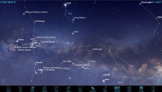 A supernova remnant, the Veil Nebula, also known as Caldwell 33 and NGC6992 and 6995, is located in the summertime sky just to the west (to the right) of the swan's lower wing. In the sky, the object covers an area about six full moon diameters across! Sitting so close to the plane of the Milky Way, many other beautiful nebulas are located nearby – perfect for viewing in a large telescope.