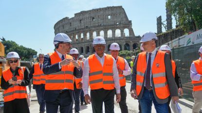New York City Mayor Eric Adams in front of the Colosseum 