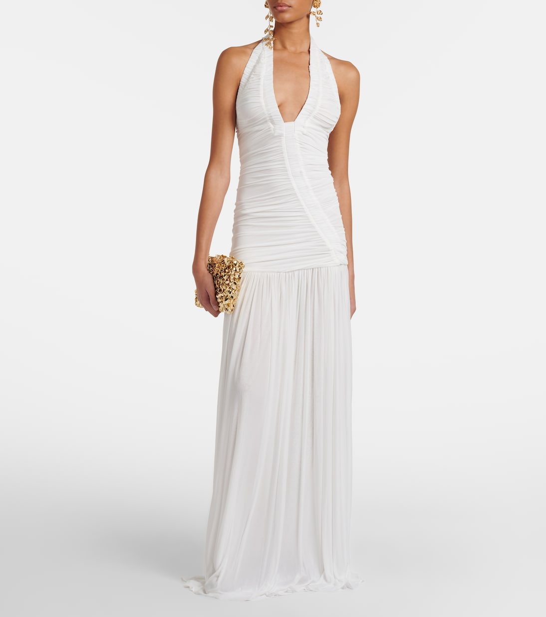 Bridal Orion Ruched Halterneck Gown in White - Christopher Esber