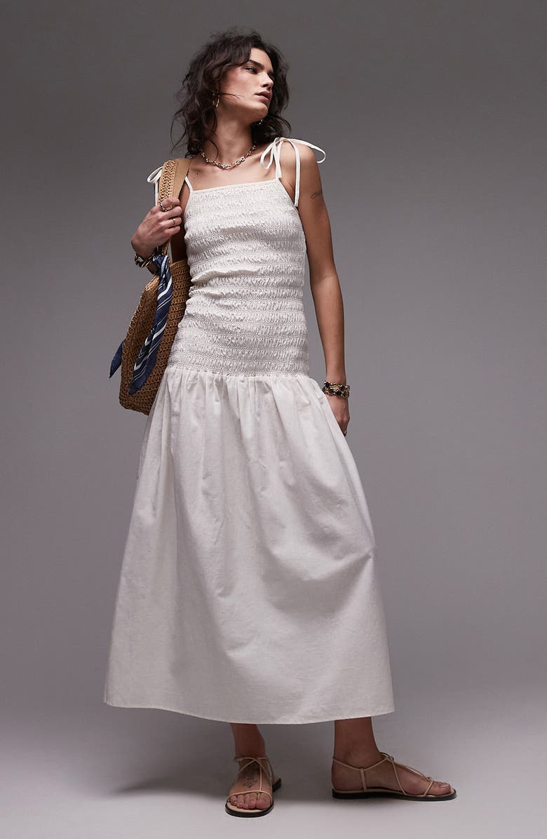 Shirred Linen Midi Sundress