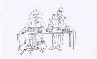 Pictured: Coddington’s sketch of her creating the scent with perfumer Christian Astuguevieille