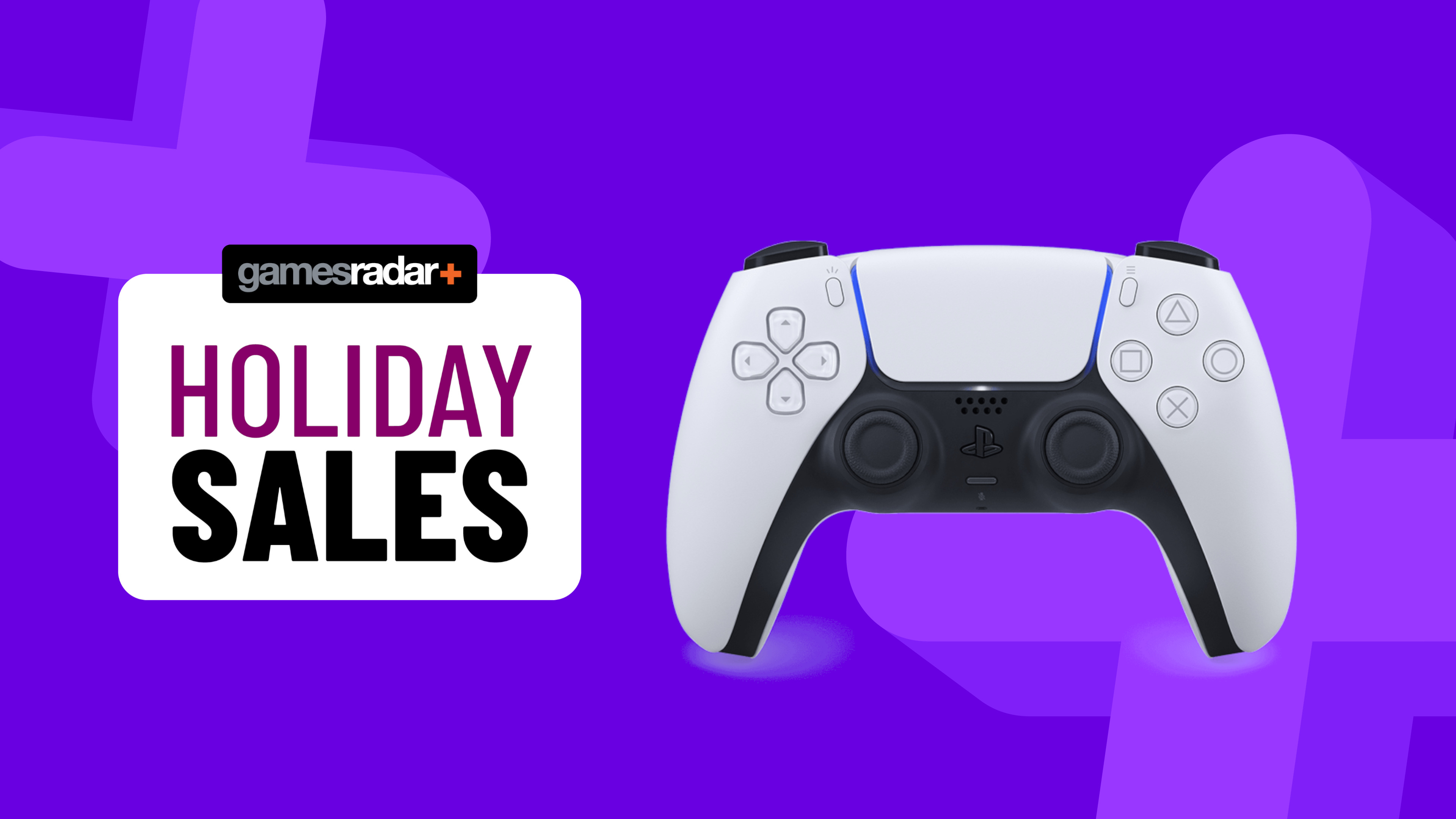 Sony DualSense controller on a purple background with Holiday Sales badge