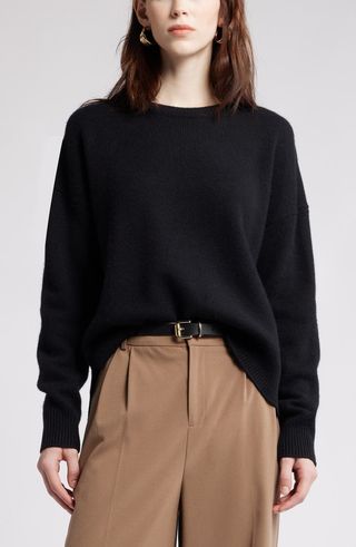 Crewneck Side Slit Wool & Cashmere Sweater