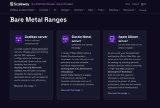 A snapshot of Scaleway elements bare metal cloud servers web page