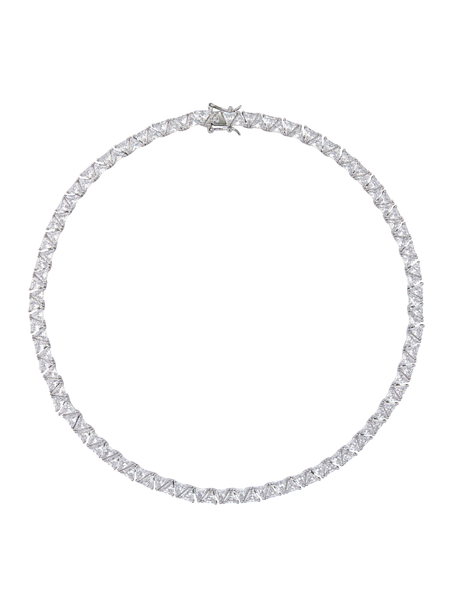 Theodora Double Trillion, Lab White Sapphire Silver RiviÈre Necklace