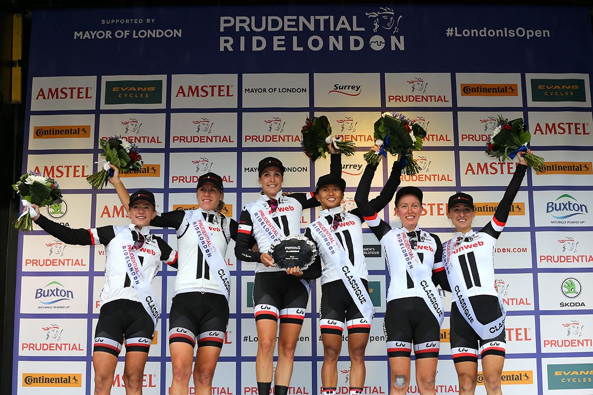 Team Sunweb celebrating at the RideLondon Classique