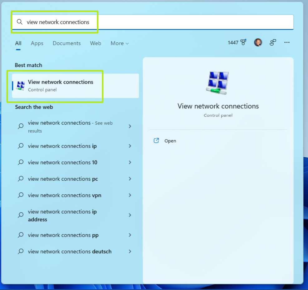 Navigate to View Network Connections