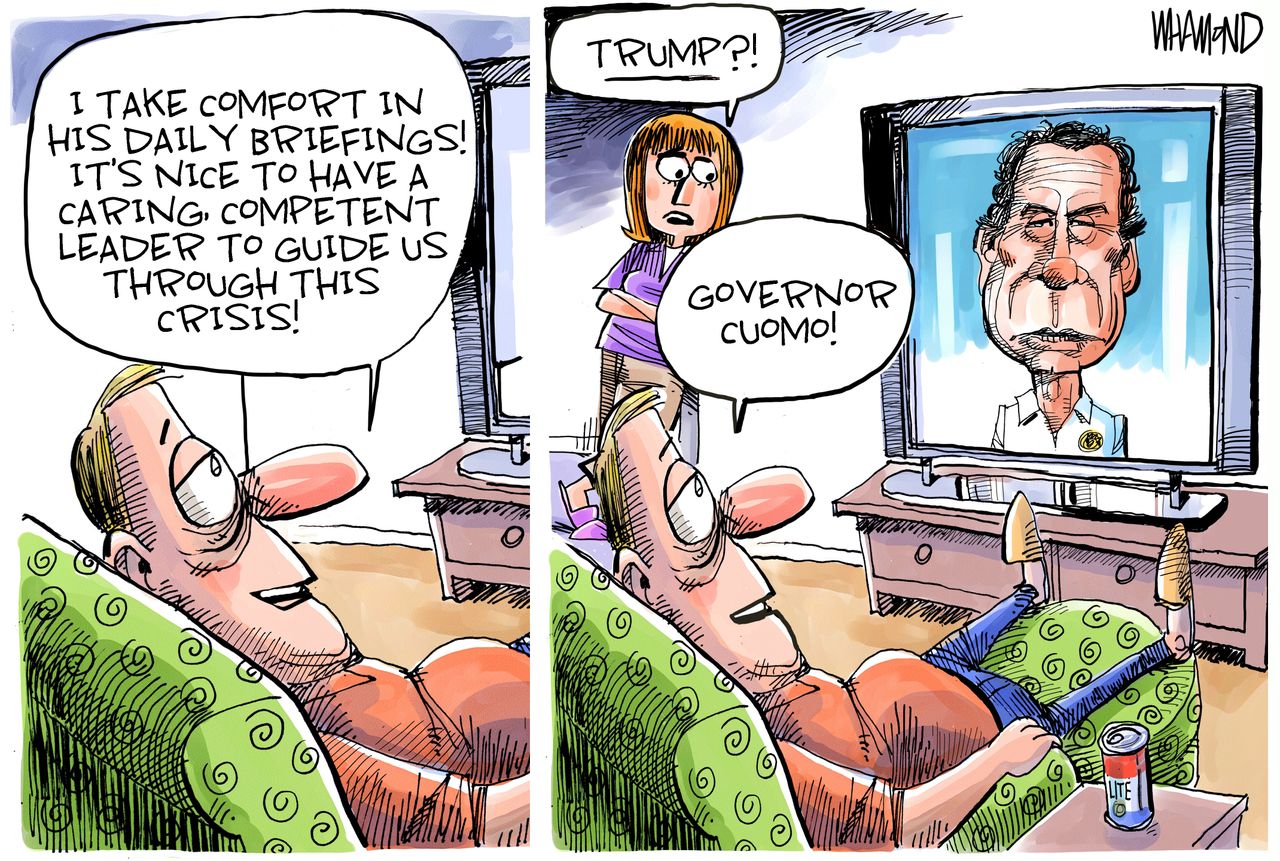 Political Cartoon U.S. people take comfort Cuomo leadership Trump fails